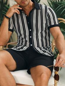 VENTUSAIL Men's Casual Mesh Striped Patchwork Set - Black and White - View 6