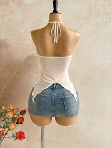 Soleia Women's Asymmetrical Hem Vest With Seashell Decor, Suitable For Beach Vacation, Summer - Apricot - View 2