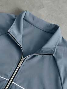 PAVTROS Men's Casual Fashion Street Contrast Piping Zip-Up Jacket And Drawstring Waist Long Pants Set, Suitable For Spring And Autumn Daily Commute - Blue - View 4