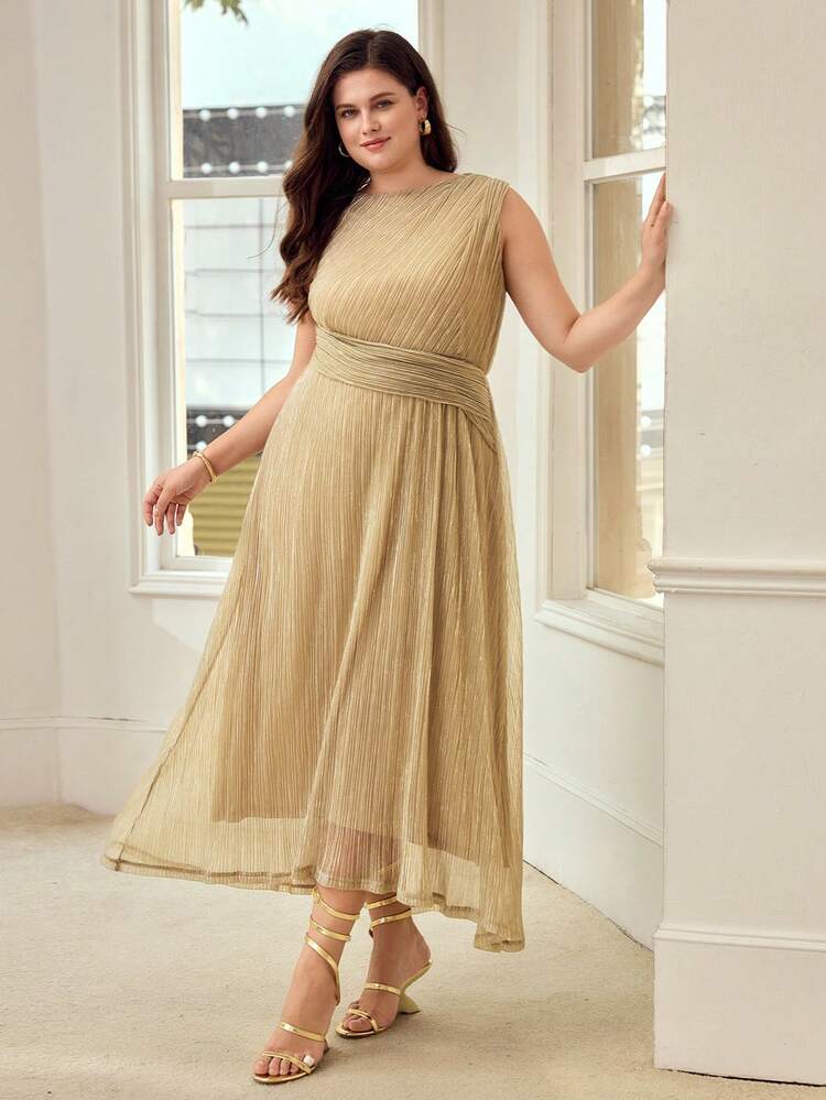 PLUS SIZE FITTED WAIST ELEGANT LONG DRESS, SPRING/SUMMER