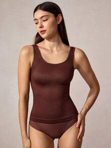 Veilyse 1件女款無縫塑形收腰顯瘦白色塑身上衣，適合夏季 - 棕色 - 查看 4