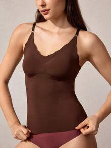 Veilyse Áo ba lỗ hai dây màu trơn dành cho nữ - Cà phê nâu - Xem 9