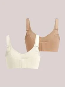 Veilyse 2pcs/Set Bra Olahraga Minimalis Nyaman untuk Wanita, Tanpa Kawat, Warna Polos untuk Musim Panas - MultiWarna - View 2