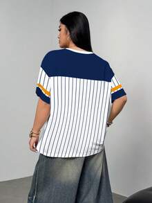 SCOOBY-DOO X SHEIN Plus Size Colorblock Striped & Cartoon Print Casual Round Neck Short Sleeve T-Shirt, Summer - White - View 5