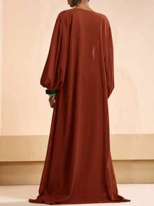 Zivah Women's Solid Color Robe And Elastic Waist Pants Casual Vacation Coverup Set Summer Beach - Redwood - View 4
