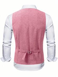 Manfinity Mode Rompi Jas Pria Warna Pink Lembut, Pakaian Formal Kasual Musim Panas Kancing Tunggal untuk Pernikahan, Perjalanan Bisnis Sehari-hari, Rompi Serbaguna dengan Penutup Kancing yang Modis - Berwarna merah muda - View 2