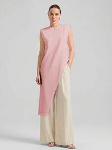 Ontre Bộ jumpsuit không tay phối màu dành cho nữ năm 2026, phong cách tối giản, trang phục công sở thường ngày, lấy cảm hứng từ thời trang Stockholm, phù hợp với giáo viên. - Hồng - Xem 7