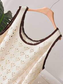 CosyJoli Elegantes Große Größen Camisole-Stricktop in Beige mit Cut-Out-Muster, leicht für Frühling/Sommer Damen - Beige - Übersicht 5