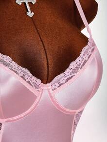 Amplova 性感撞色蕾丝腰部连体裤（女款） - 粉色 - 查看 9