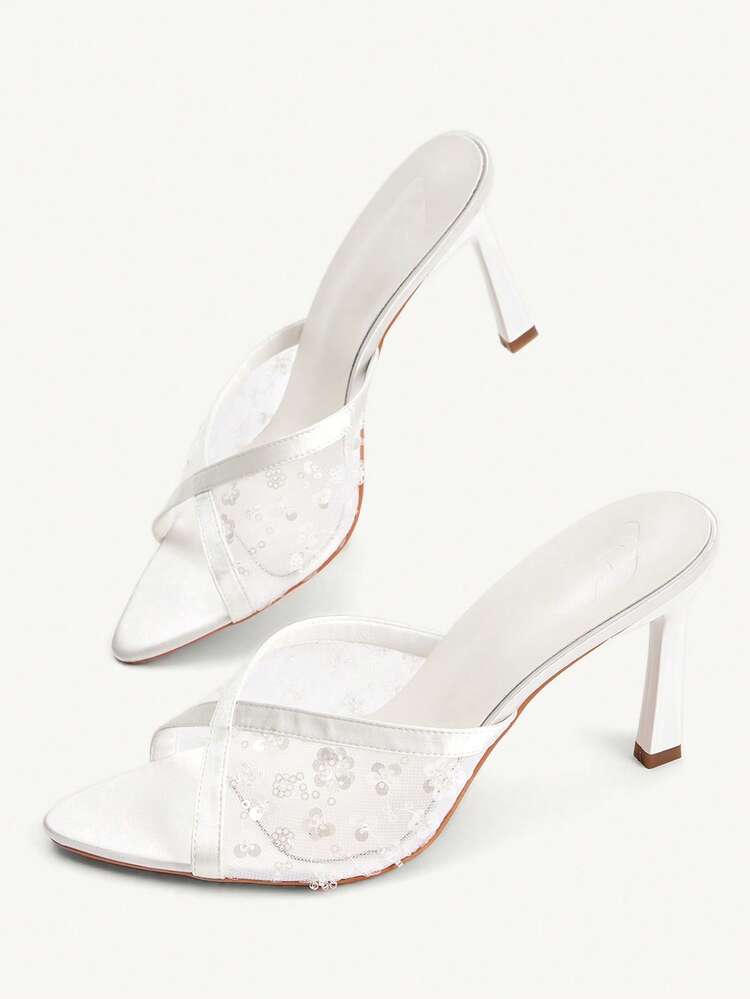 CUCCOO CHICEST Women Shoes Spring And Summer New White Lace Mesh Beads Women's High Heel Sandals Fashion Comfortable Versatile Sexy Party Elegant Banquet Women's Sandals Open Toe Sandals High Heel Slippers Women's Shoes