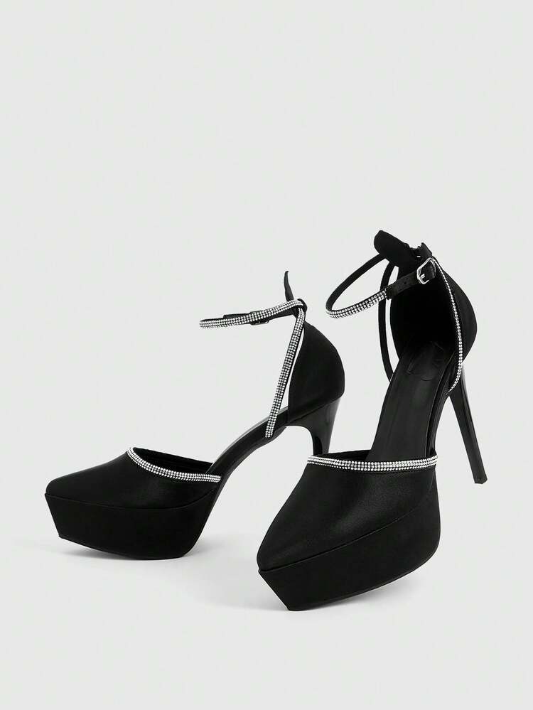 CUCCOO LuxiPop Spring And Summer New Style Fashionable Diamond Band Cross-Wrap Structure Design Pointed Toe Wine Glass Heel High Platform Waterproof Elegant And Sexy Apricot Color Plastic Material Women's High Heels Open-Toe Shoes Evening Dress Shoes Date Afternoon Tea Party Valentine's Day Elegant Outfit