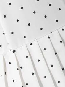 女童复古甜美波点印花彼得潘领无袖褶皱连衣裙，适合春夏日常外出、派对等场合，白色 - 白色 - 查看 8