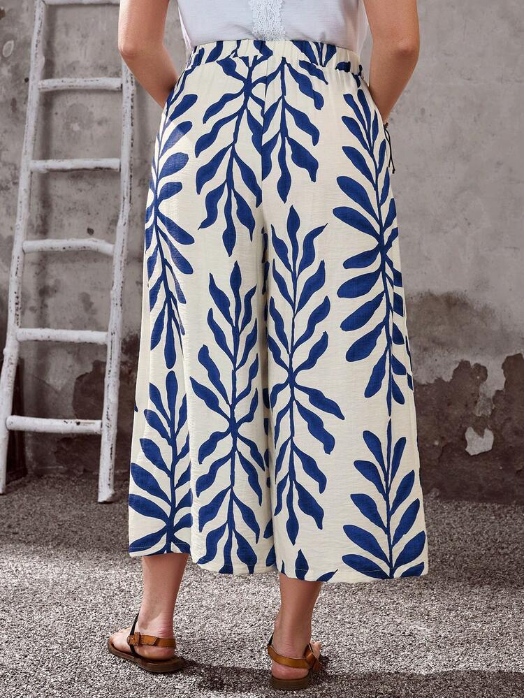 Plus Size Women Vacation Plant Print Pockets Wide Leg Loose Pants,Plus Size Women's Summer Casual Vacation Country Plant Print Floral Print Pocket Wide Leg Loose Capri Pants/Summer,Summer Holiday,Spring Break, Vacation Women, Holiday For Women,Going Out,2026 New,Simple And Fashionable For Everyday Wear,Suitable For Summer, Vacation, Commute, Daily Wear, Wide Leg Summer Pants, Women Wide Leg Pants, Boho Pants For Women, Pants Women,Beach For Women,Gifts For Mother