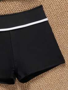 Swim SPRTY 女士黑白拼接运动比基尼套装，适合海滩度假和夏季穿着 - 黑與白 - 查看 5