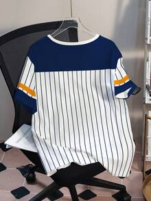 SCOOBY-DOO X SHEIN Plus Size Colorblock Striped & Cartoon Print Casual Round Neck Short Sleeve T-Shirt, Summer - White - View 2