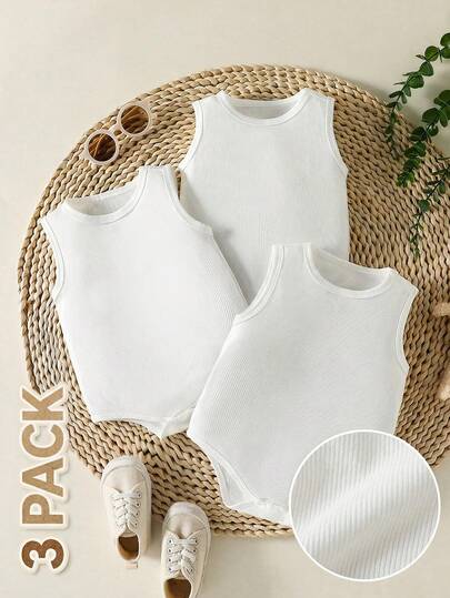 SHEIN Vintaside Kids Bộ 3 món áo liền quần mùa hè cho bé trai và bé gái, gồm áo vest và áo liền quần màu trắng, đen, nâu nhạt, chất liệu mềm mại và thoải mái, thích hợp cho kỳ nghỉ, du lịch, đi học, các buổi gặp gỡ hàng ngày và các dịp xuân/hè.