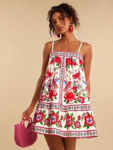 Travachic Tropical Print Spaghetti Strap Vacation Dress,Summer Dresses For Women - Multicolor - View 5