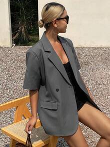 DAZY Women's Casual Business Loose Solid Color Blazer Summer - Grey - View 6