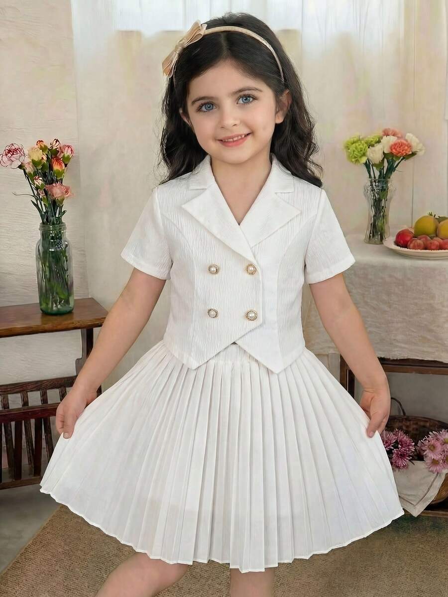 Bộ áo và chân váy xếp ly thoải mái, dễ mặc cho bé gái, thích hợp mặc hàng ngày. - trắng - Xem 1