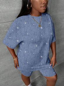 Slaydiva 大码女式休闲蓝色印花两件套，适合夏季、Y2K风格、音乐节等场合 - 彩色 - 查看 6