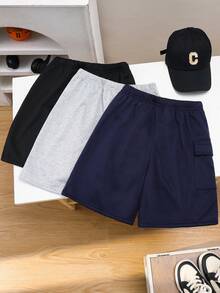 Bộ 3 quần short rộng rãi, thoải mái dành cho thanh thiếu niên/bé trai, màu trơn, đa năng, thích hợp cho thể thao/công sở, mùa xuân/hè, đi học/đại học, nhiều màu sắc để lựa chọn, mua 1 tặng 2, mua 3 tặng 1. - Nhiều màu - Xem 2