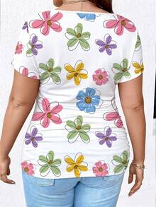 EMERY ROSE 女士休闲家居印花T恤，适合夏季穿着。时尚T恤，漂亮T恤，送给姐妹、送给妈妈的礼物，休闲时尚上衣。 - 彩色 - 查看 2