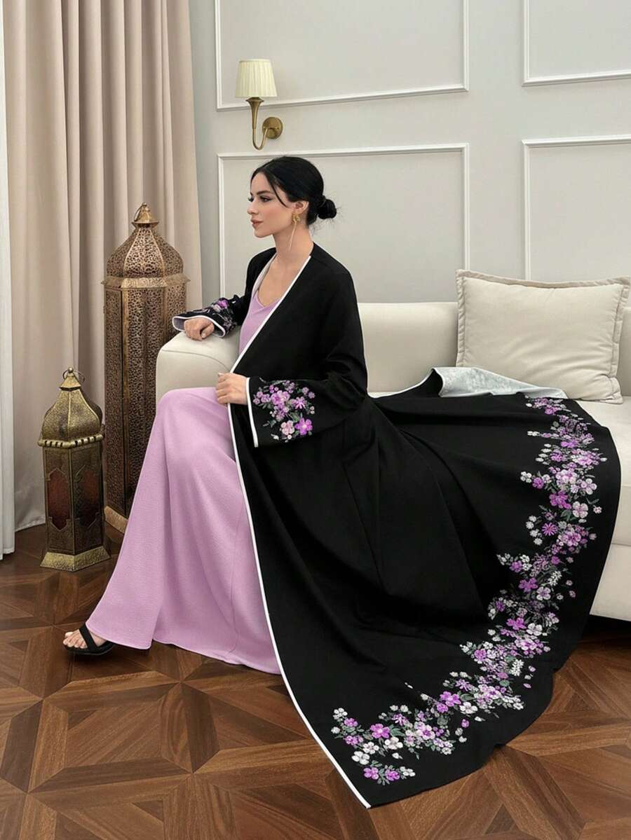 Yasmyna 女士花卉刺绣长袍 - 紫色 - 查看 1