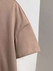 男童字母印花圆领休闲短袖T恤 - 咖啡棕 - 查看 3