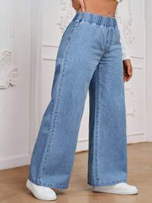 EMERY ROSE Plus Size Women Casual Elastic Waist Jeans - Blue - View 3