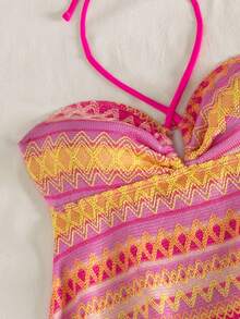 Swim Vcay Bộ đồ bơi 2 mảnh gồm áo tankini in họa tiết hoa ngẫu nhiên và quần tankini buộc dây ở eo, có lưới định hình vòng ba. - Nhiều màu - Xem 4