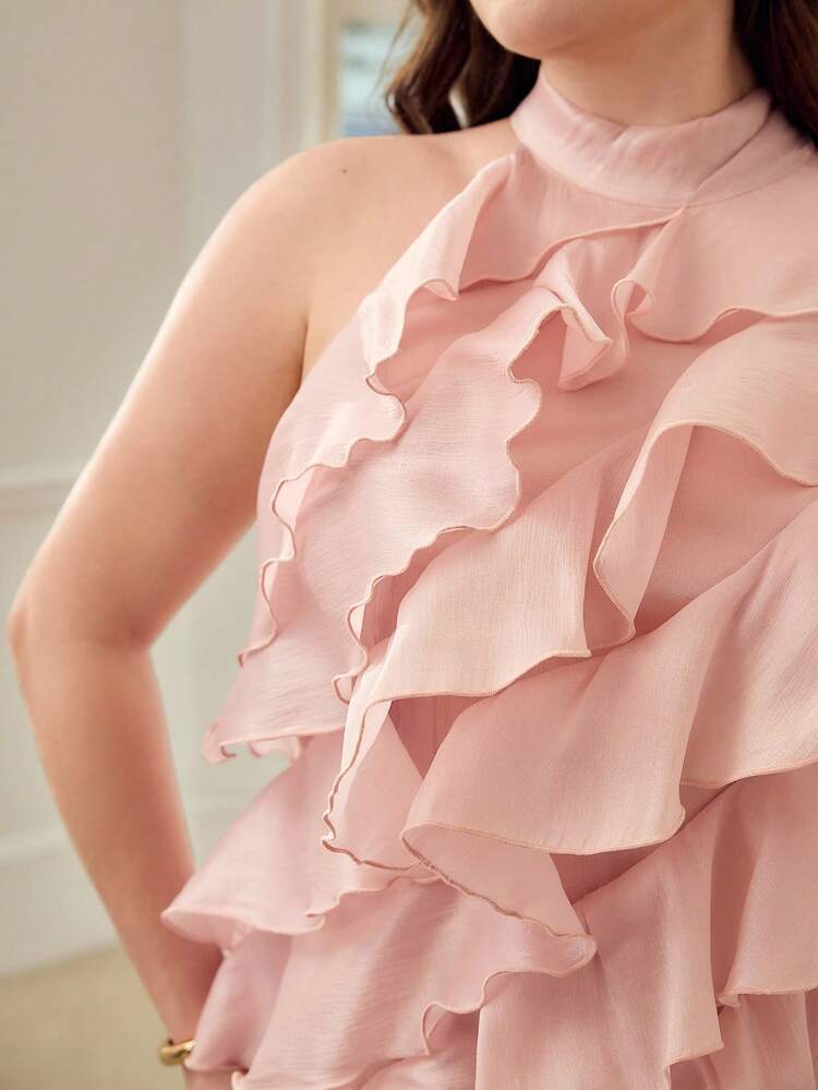 PLUS SIZE ASYMMETRICAL HEM RUFFLE DETAIL DRESS