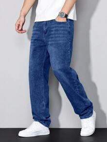 Manfinity Hypemode Men's Straight Leg Casual Pockets Jeans - Blue - View 3