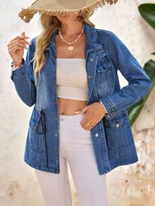 EMERY ROSE Áo khoác và áo choàng denim nữ, trang phục Giáng sinh, trang phục Lễ Tạ ơn cho nữ, áo khoác denim dày dặn cho nữ. - Màu xanh lam - Xem 8