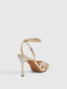 CUCCOO SZL Women's Fashion Pointed Open Toe Patent Leather PU Metal Evening Wear Party Style Slip-On With High Heels Sandals Summer Shoes - Gold - View 3