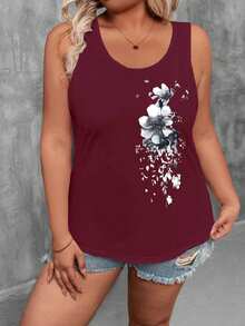 EMERY ROSE Camiseta sin mangas de cuello redondo con estampado floral para mujer talla grande - Burdeos - Ver 3