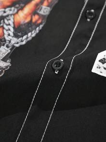 PAVTROS Camisa de manga corta con patrón numérico y pantalones cortos para hombre, conjunto casual diario - Negro - Ver 6