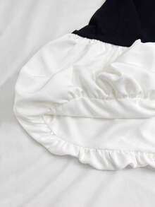 GlowEve Đầm dệt kim phối màu dáng phồng có thắt eo dành cho nữ, kiểu dáng thanh lịch, thích hợp cho các sự kiện cưới hỏi. - Đen và trắng - Xem 6