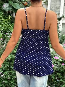 SHEIN Áo hai dây ren chấm bi dành cho bà bầu - Màu xanh lam - Xem 2