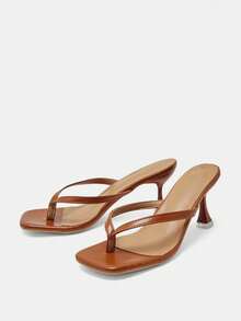 Sandal cao gót thấp cho nữ, dép xỏ ngón mũi vuông, sandal cao gót 2,75 inch | Sandal cao gót mũi vuông cho nữ - màu nâu - Xem 10