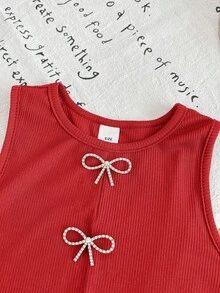 SHEIN Young Girl Solid Color Knit Casual Vest - Red - View 5