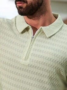 VENTUSAIL Men's Short Sleeve Textured Fabric Zip Collar Polo Shirt, Suitable For Outings, Gatherings, And Vacations, Holiday - Green - View 6