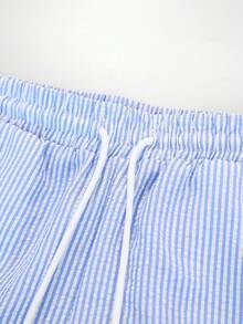 PAVTROS Men's Striped Print Short Loose Fit Set - Blue and White - View 8