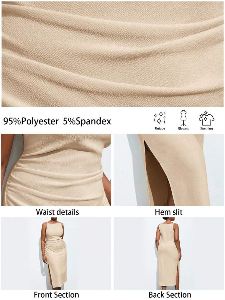 SHEIN Maija Plus Size Women's New Elegant Daily Work Date Commute Vacation Graduation Season Music Festival Easter Cinched Waist Spaghetti Strap Dress