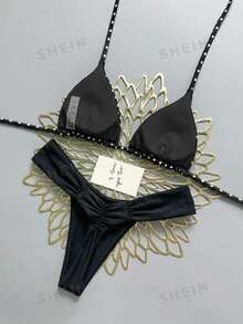 Swim Mod 26SS Spring/Summer Vacation Beach Polka Dot Cute Bikini Set - Black and White - View 2