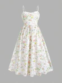 SHEIN 少女碎花无袖中长连衣裙，清新粉色 - 粉色 - 查看 5