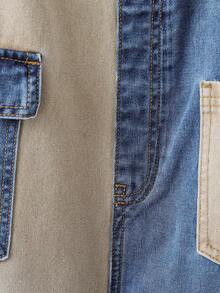 SHEIN LUNE 女士撞色拼接牛仔背带裤 - 淺色水洗藍 - 查看 4
