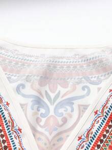 Franclia Chemise décontractée de vacances à la plage pour femmes grandes tailles, col en V, imprimé floral nomade, couleur contrastée, élégante, rétro, avec nœud papillon - Multicolore - Voir 4