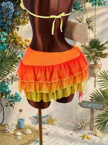 Amplova 2026新款不对称渐变色性感度假半身裙 - 彩色 - 查看 2