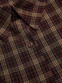 SHEIN Sweetro Plus Size Women's Retro Plaid Bow Tie Shirt, Slim Fit, Suitable For Spring And Autumn - Multicolor - View 6