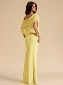SHEIN BAE Đầm xanh bạc hà trễ vai xếp ly ôm sát thanh lịch, đầm ôm sát thanh lịch, đầm xòe thướt tha - Màu vàng - Xem 6